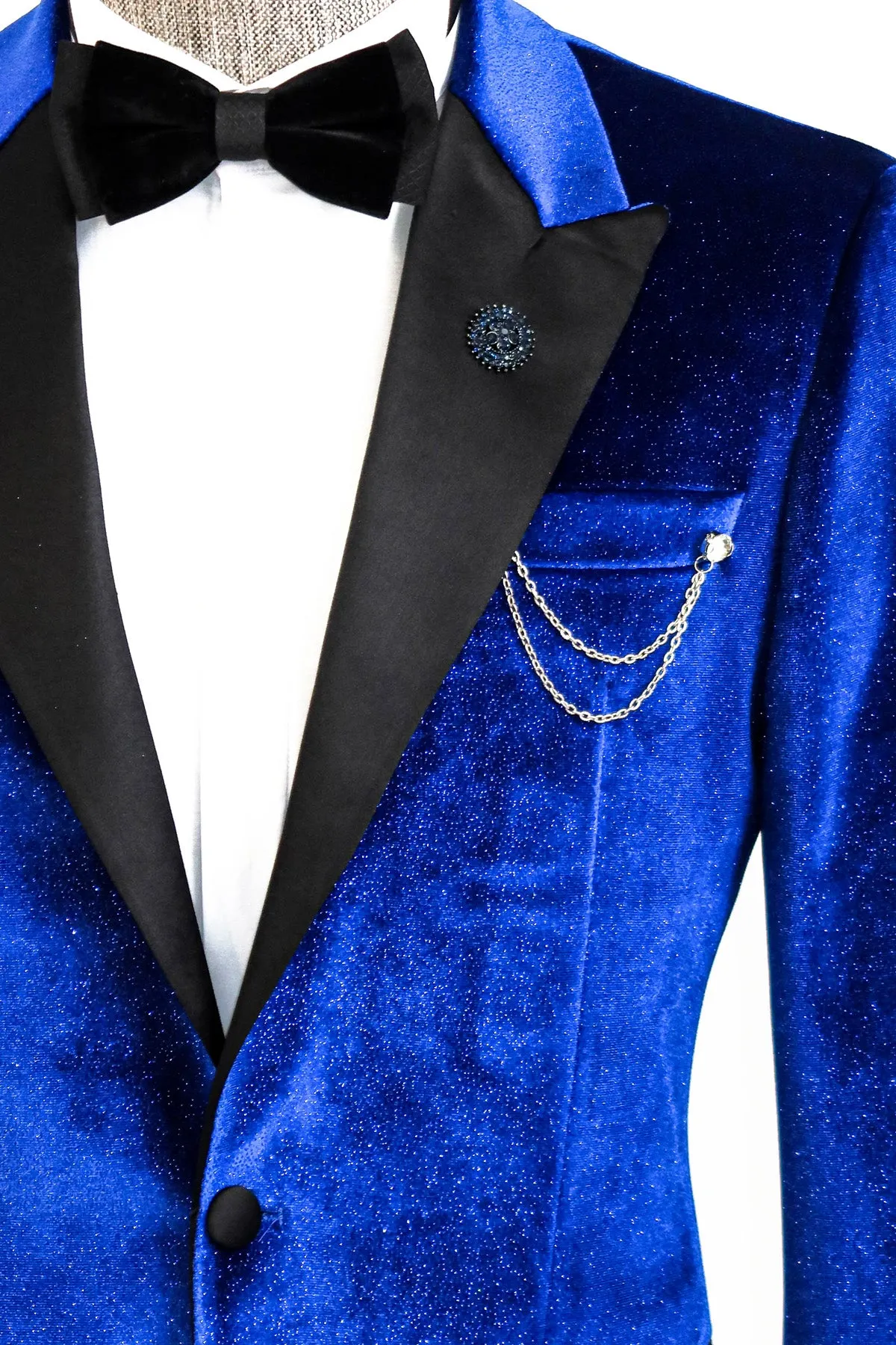 Sparkle Slim Fit Velvet Bast Blue Men Dinner Tuxedo Jacket - Wessi sold by Wessi product image thumbnail 2