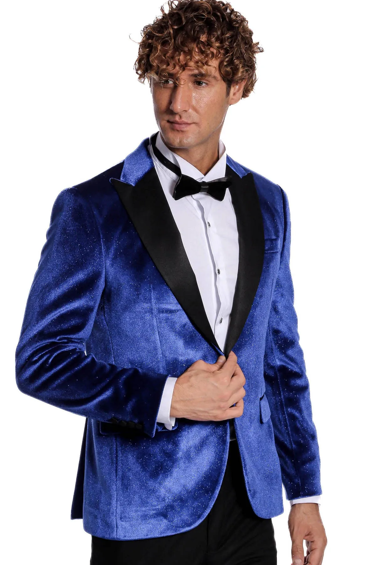 Sparkle Slim Fit Velvet Bast Blue Men Dinner Tuxedo Jacket - Wessi sold by Wessi product image thumbnail 4