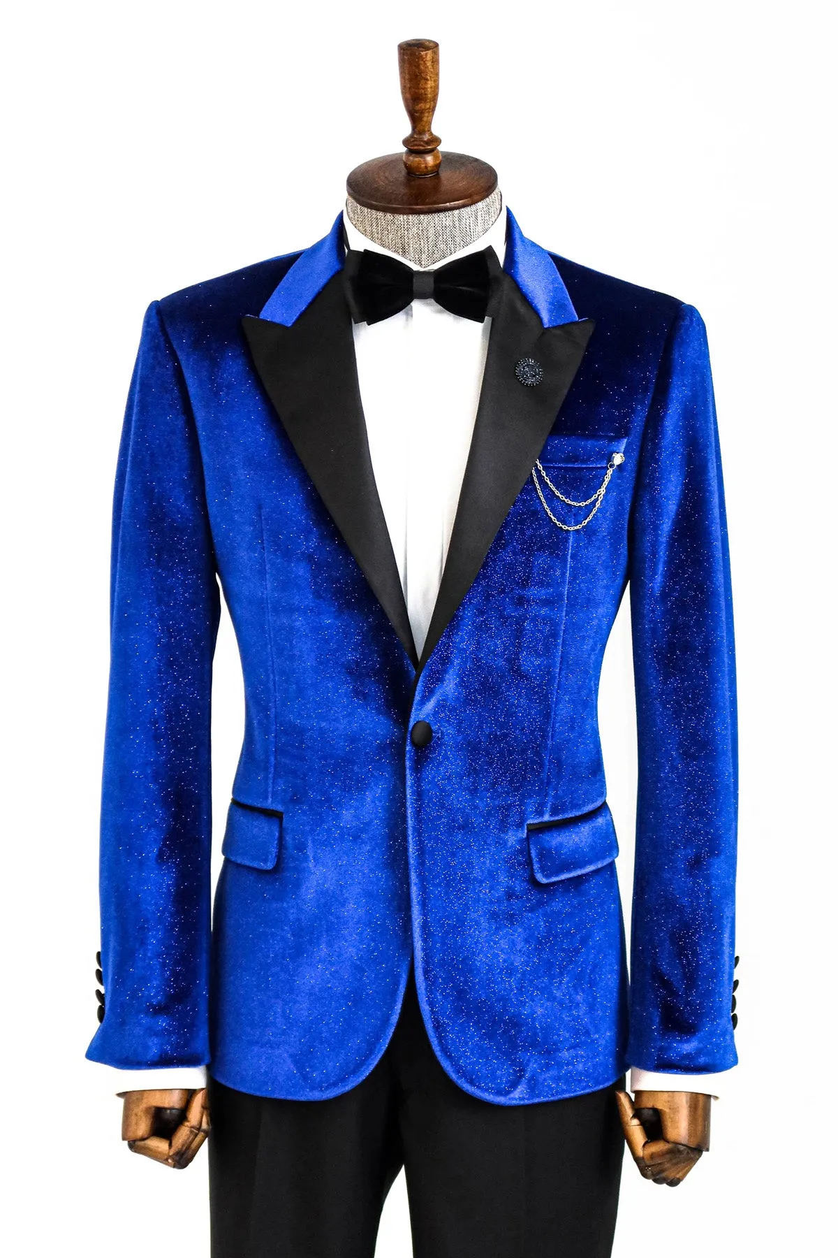 Sparkle Slim Fit Velvet Bast Blue Men Dinner Tuxedo Jacket - Wessi sold by Wessi
