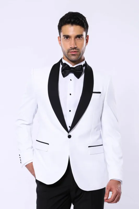 Slim Fit Shawl Lapel White Men Shiny Blazer - Wessi sold by Wessi