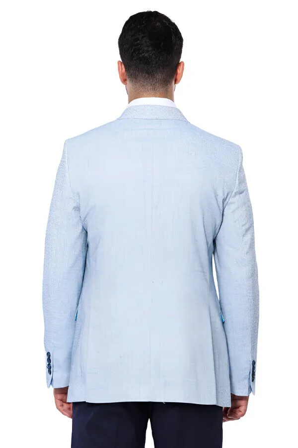 Patterned Slim-Fit Sky Blue Blazer - Wessi sold by Wessi product image thumbnail 4