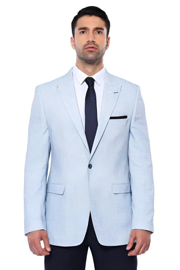 Patterned Slim-Fit Sky Blue Blazer - Wessi sold by Wessi product image thumbnail 5