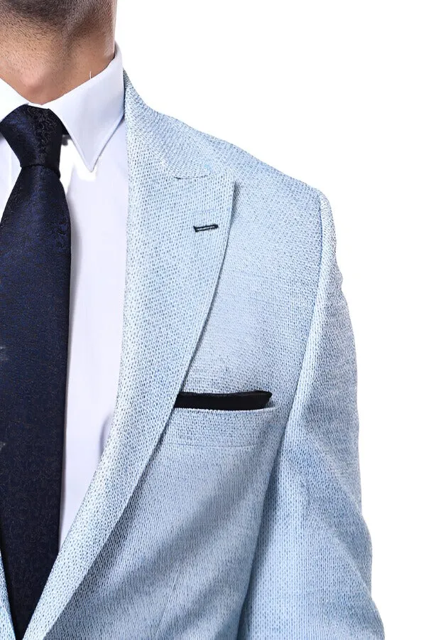 Patterned Slim-Fit Sky Blue Blazer - Wessi sold by Wessi product image thumbnail 2