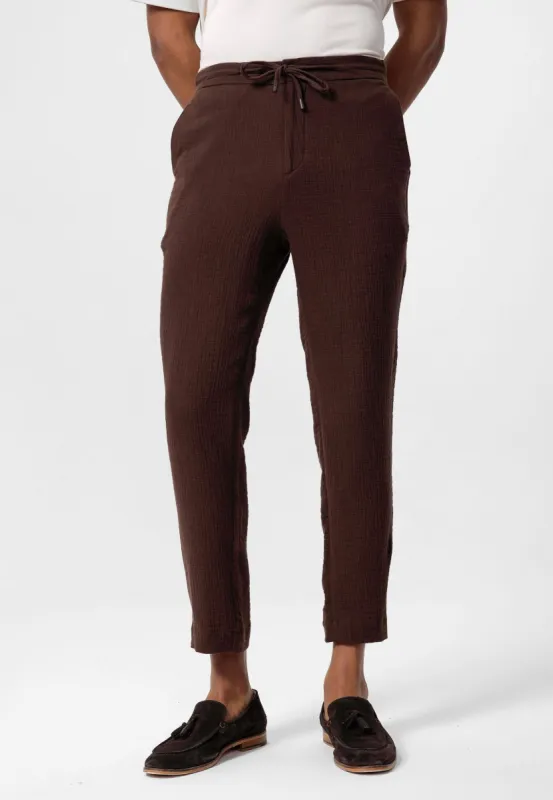 Men's Brown Regular Fit Drawstring Pants - Wessi sold by Wessi