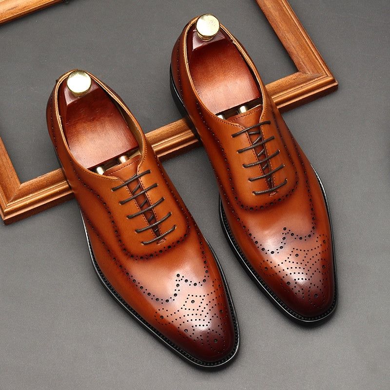 Leather Shoes Men's British Pointed Toe Business Formal Wear Lace-up Shoes Men sold by Wessi