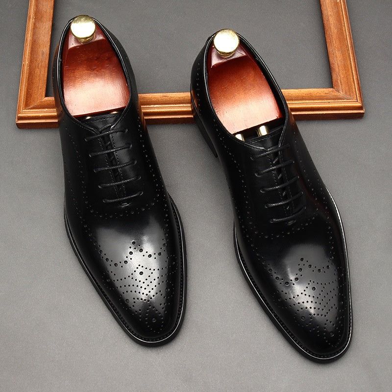 Leather Shoes Men's British Pointed Toe Business Formal Wear Lace-up Shoes Men sold by Wessi product image thumbnail 2