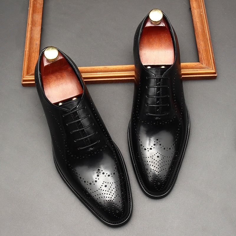 Leather Shoes Men's British Pointed Toe Business Formal Wear Lace-up Shoes Men sold by Wessi product image thumbnail 3