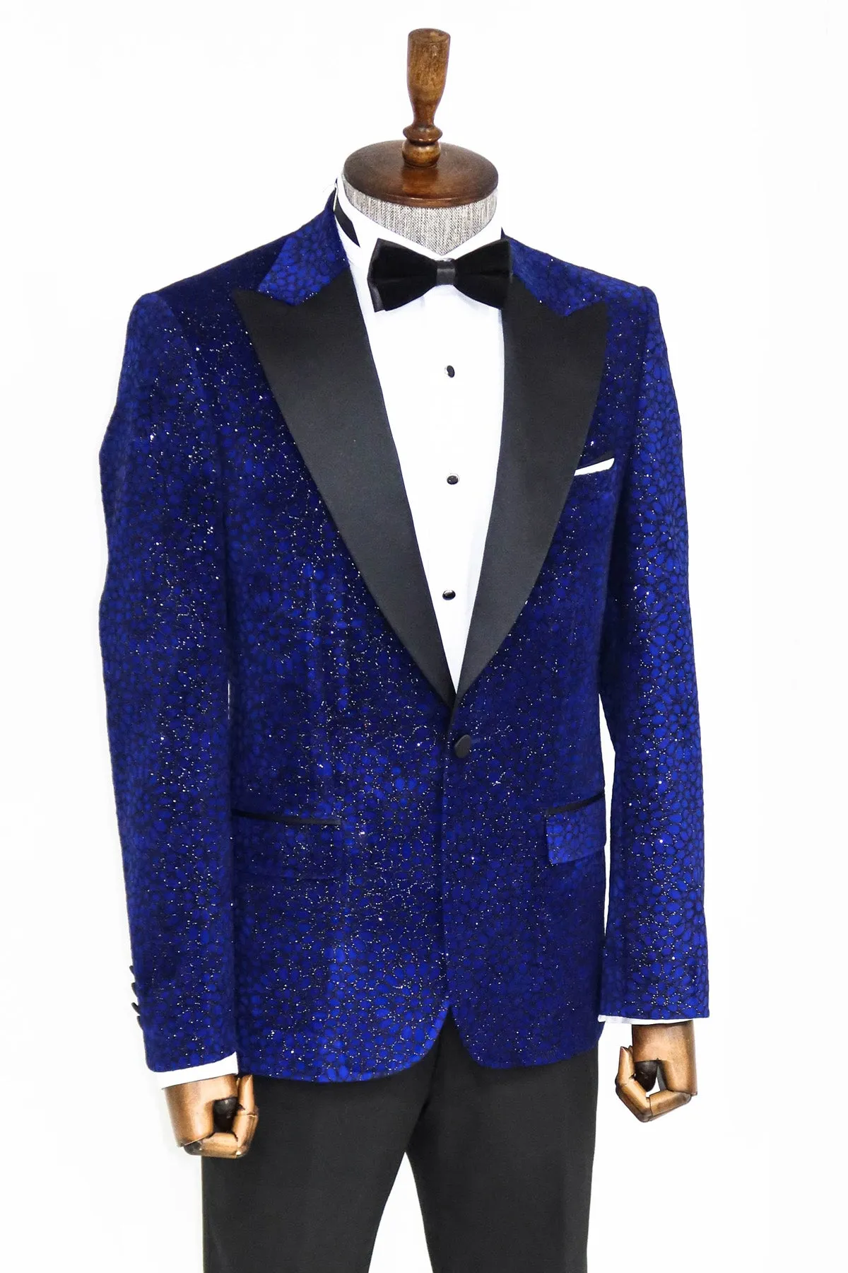 Glitter Floral Patterned Sax Blue Men Dinner Jacket - Wessi sold by Wessi product image thumbnail 3