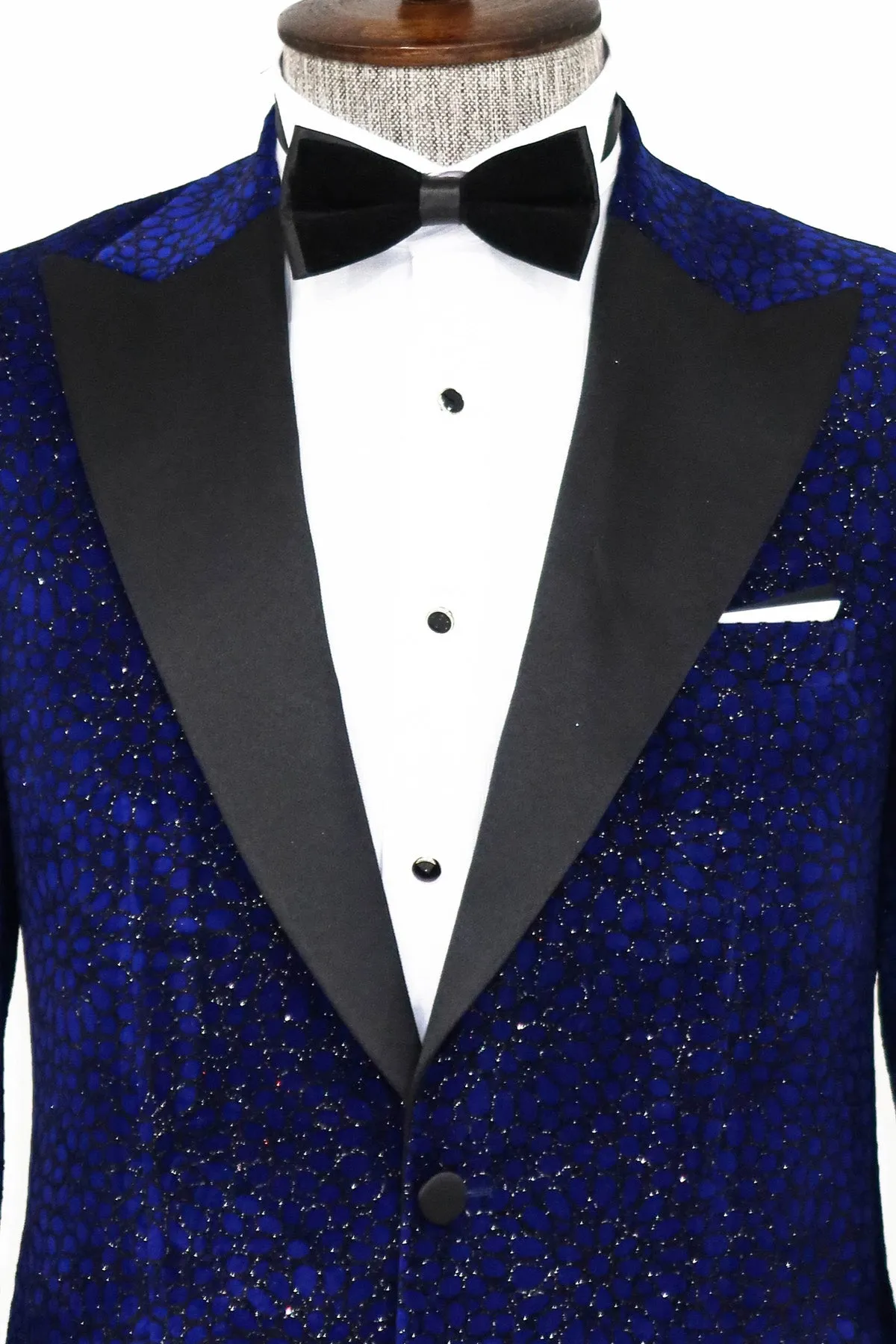 Glitter Floral Patterned Sax Blue Men Dinner Jacket - Wessi sold by Wessi product image thumbnail 2