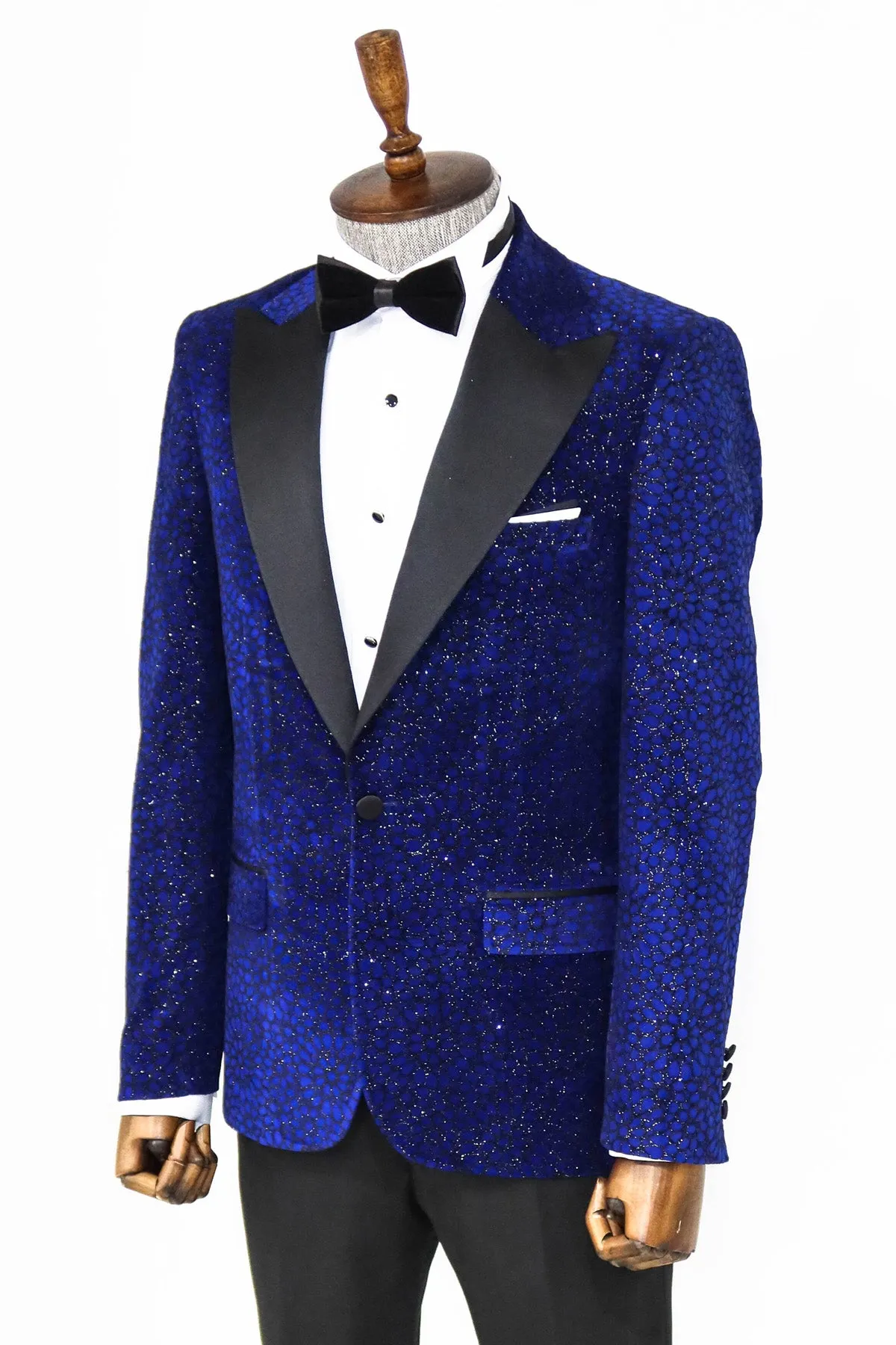 Glitter Floral Patterned Sax Blue Men Dinner Jacket - Wessi sold by Wessi product image thumbnail 4