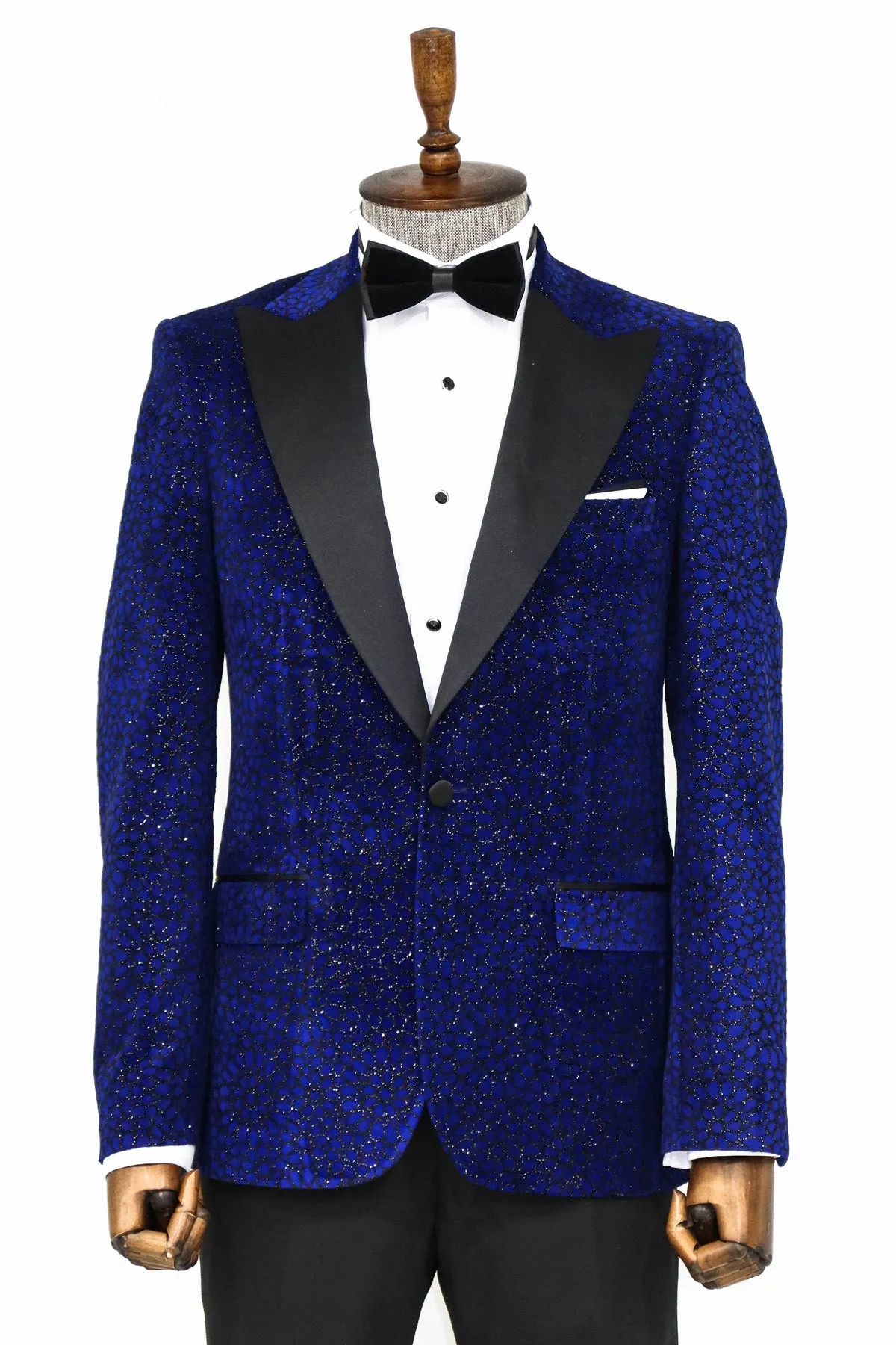 Glitter Floral Patterned Sax Blue Men Dinner Jacket - Wessi sold by Wessi