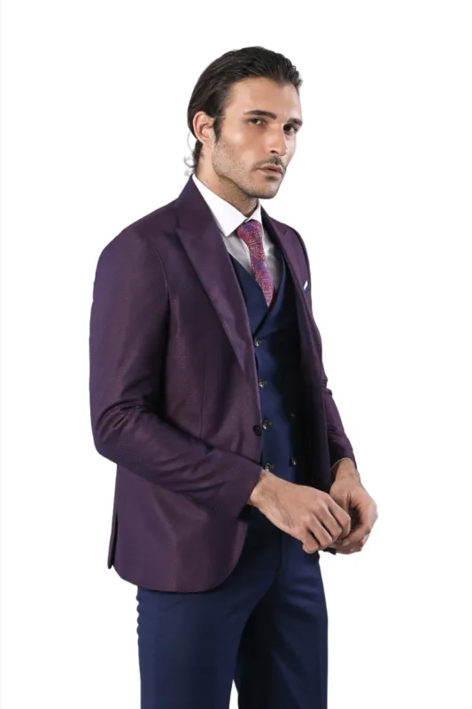 Burgundy Jacket Combined Navy Blue Suit - Wessi sold by Wessi