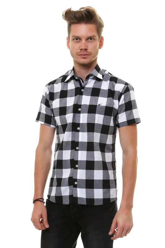 Checked Short Sleeve White-Black Men Shirt - Wessi sold by Wessi