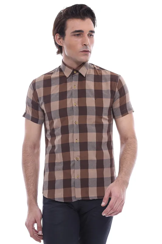 Checked Short Sleeve Brown Men Shirt - Wessi sold by Wessi