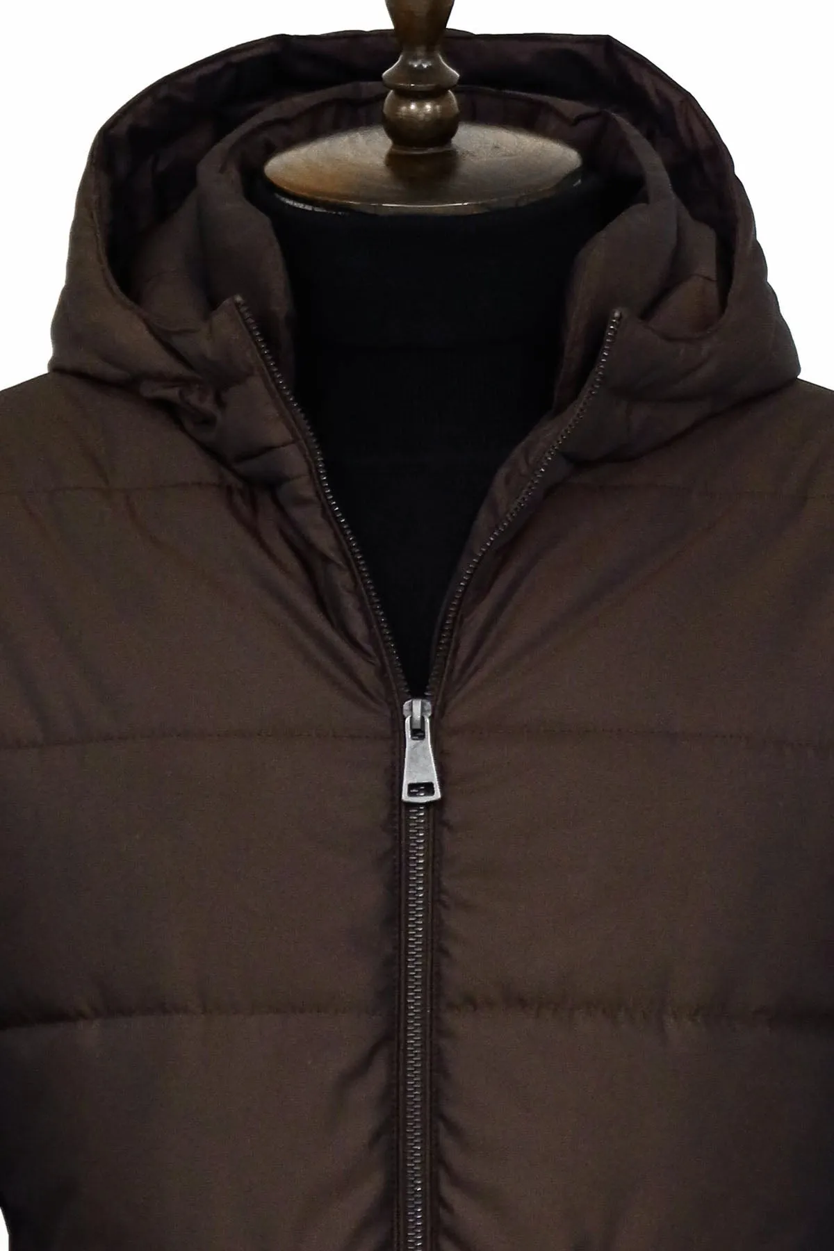 4 Pockets Hooded Zippered Quilted Brown Men Down Coat sold by Wessi product image thumbnail 2