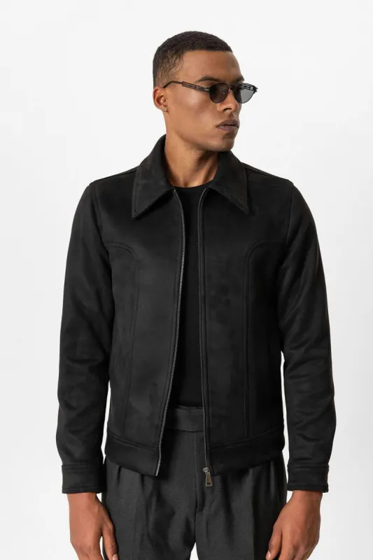 Black Crop Fit Suede Men's Jacket - Wessi sold by Wessi