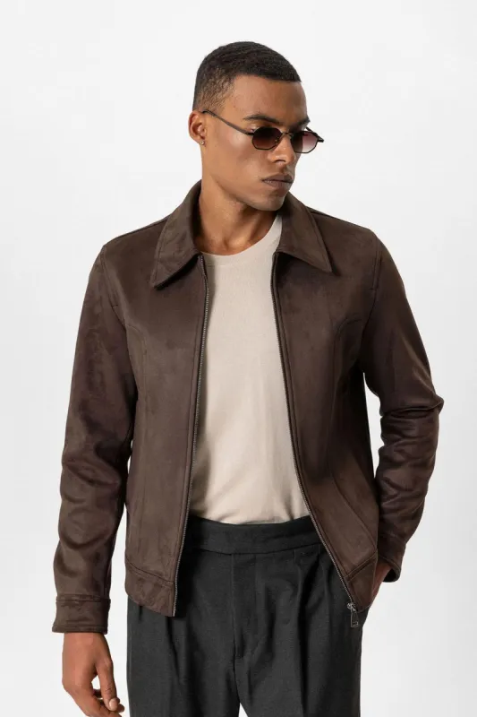 Brown Crop Fit Suede Men's Jacket - Wessi sold by Wessi