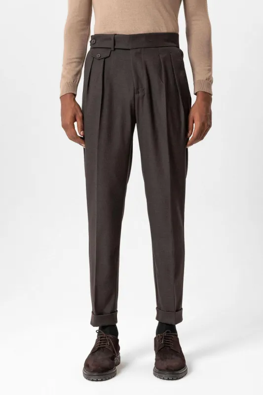 Brown High-Waisted Pleated Technical Men's Trousers - Wessi sold by Wessi