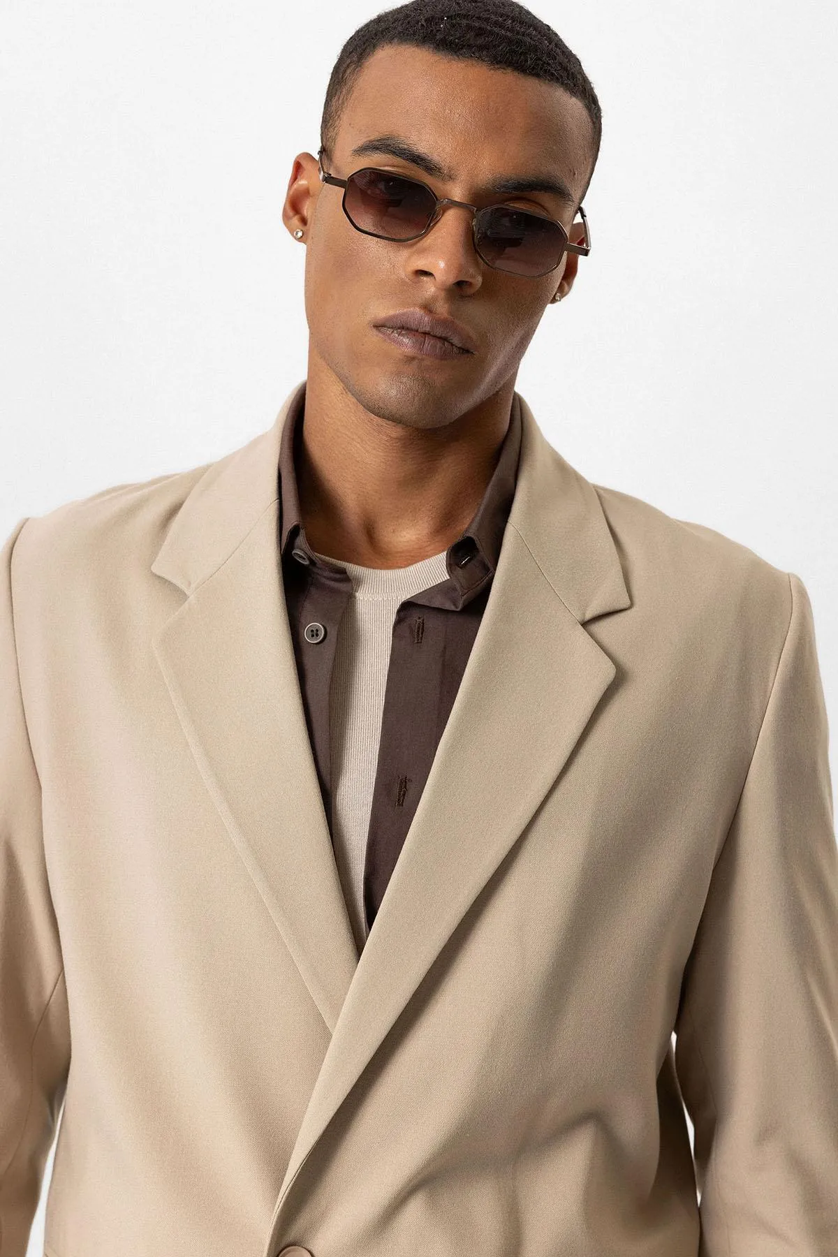 Beige Single-Button Relaxed Men's Blazer Jacket - Wessi sold by Wessi product image thumbnail 5