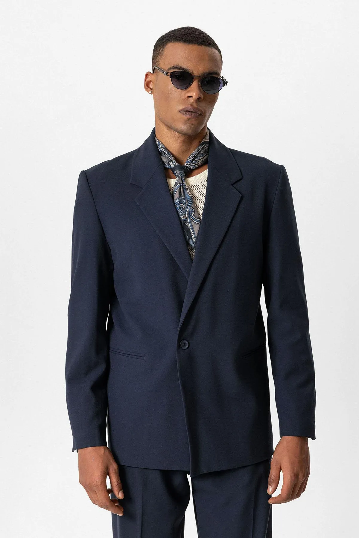 Navy Single-Button Relaxed Men's Blazer Jacket - Wessi sold by Wessi