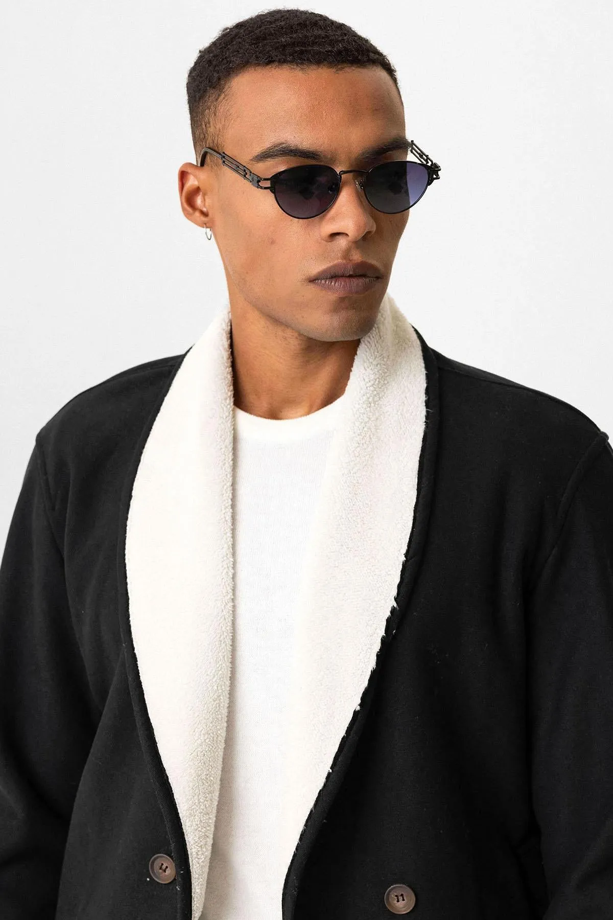 Black Contrast Collar Men's Jacket with Lining Detail - Wessi sold by Wessi product image thumbnail 5