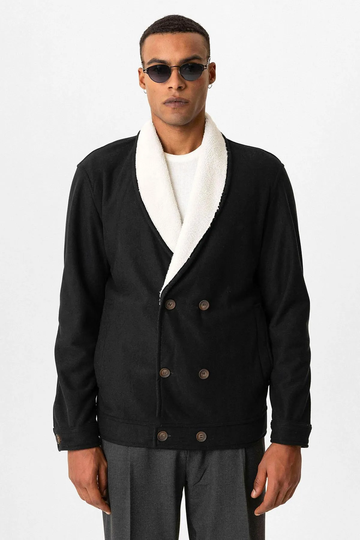 Black Contrast Collar Men's Jacket with Lining Detail - Wessi sold by Wessi