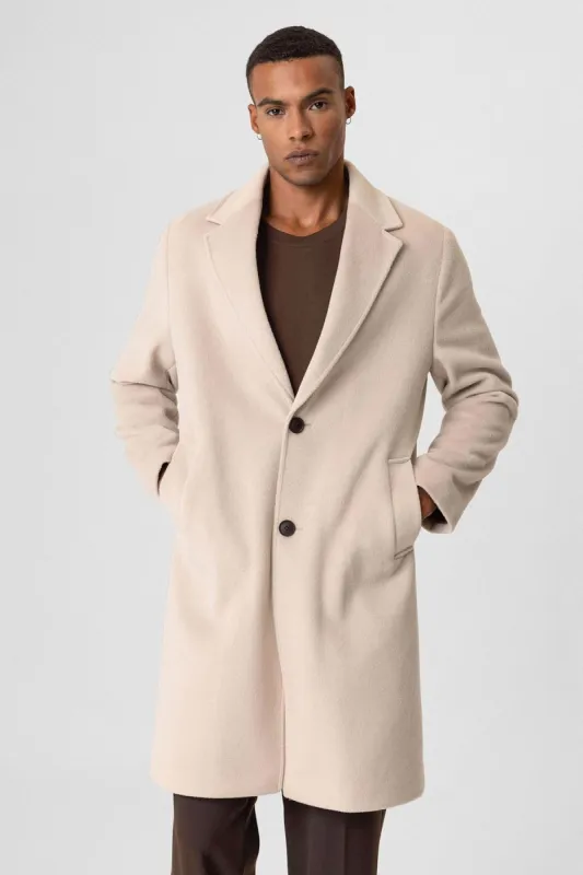 Beige Textured Men's Coat - Wessi sold by Wessi
