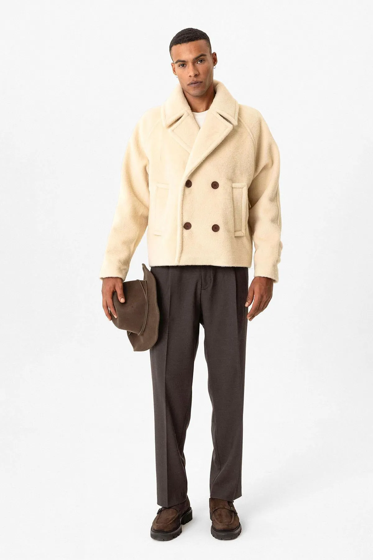 Beige Double-Breasted Crop Fit Men's Jacket - Wessi sold by Wessi product image thumbnail 3