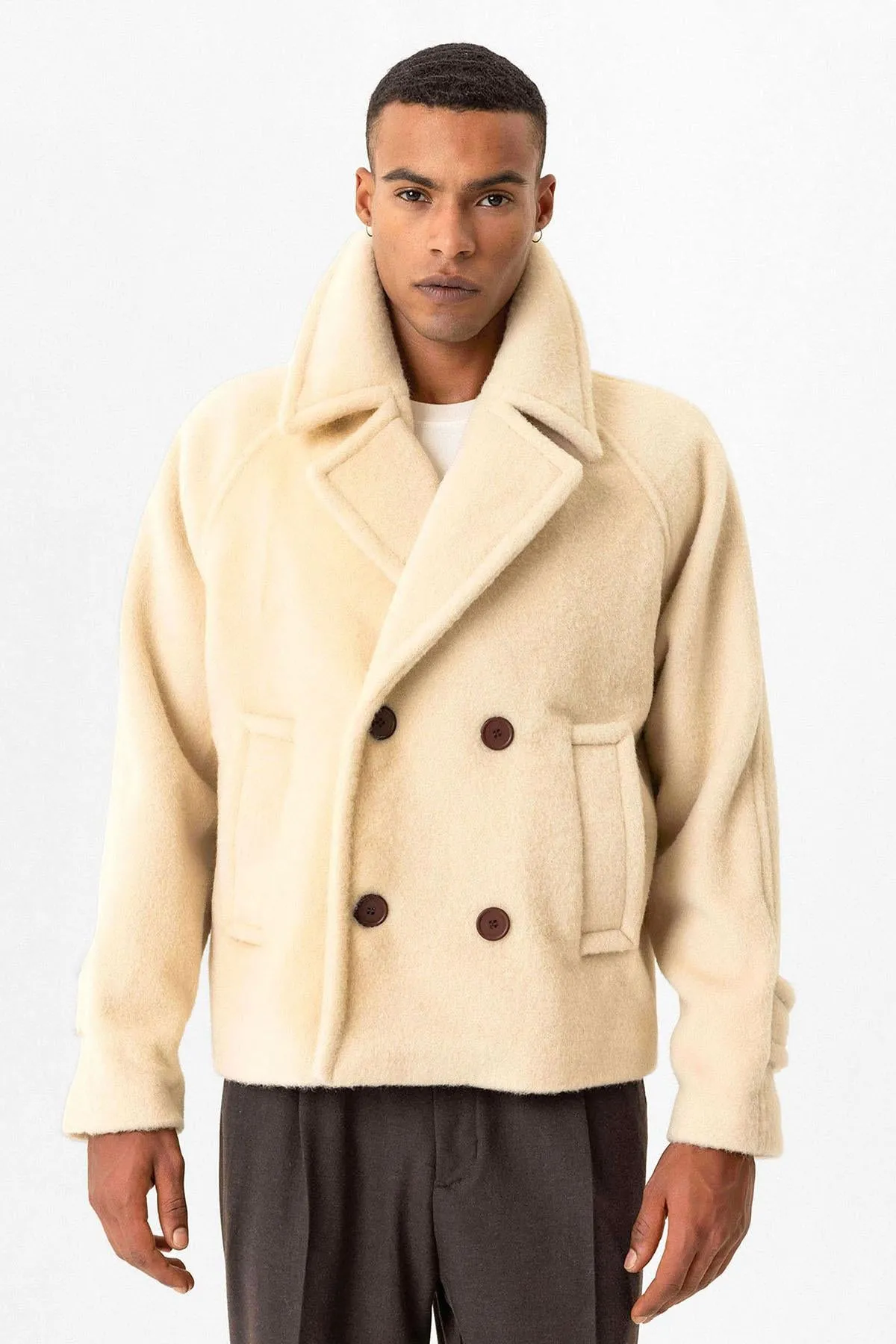 Beige Double-Breasted Crop Fit Men's Jacket - Wessi sold by Wessi product image thumbnail 2