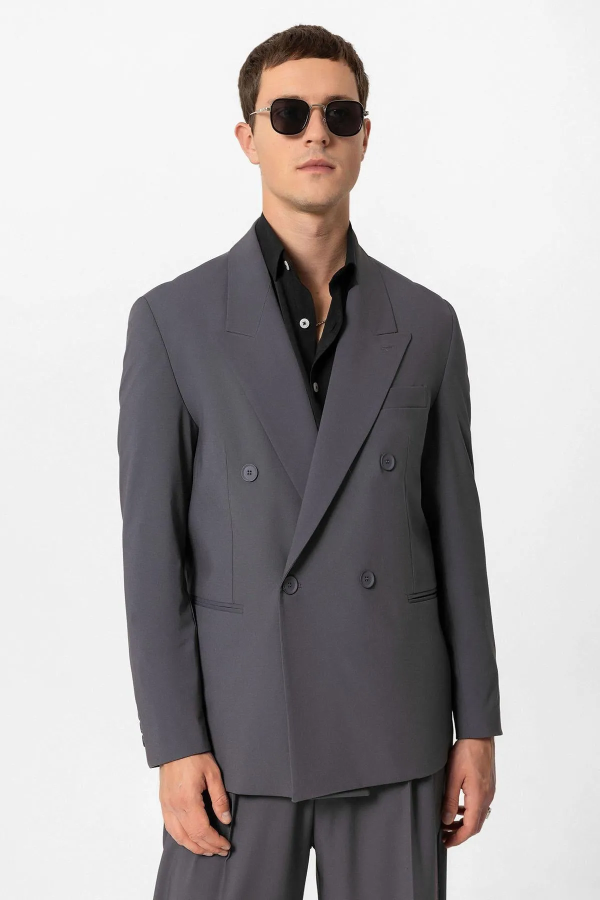 Anthracite Single Button Double-breasted Men's Blazer Jacket - Wessi sold by Wessi