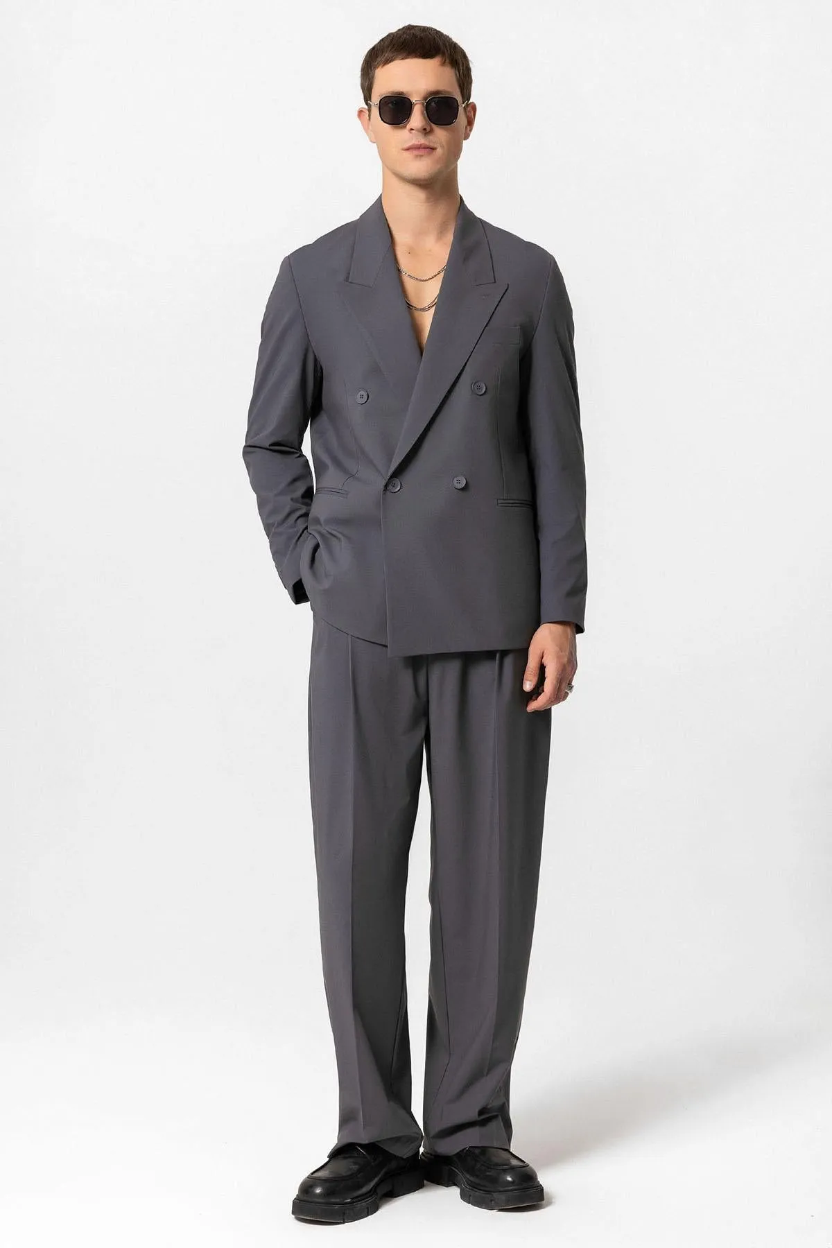 Anthracite Single Button Double-breasted Men's Blazer Jacket - Wessi sold by Wessi product image thumbnail 4