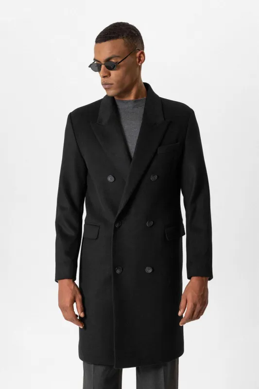 Black Wool-Blend Double-Breasted Men's Coat - Wessi sold by Wessi
