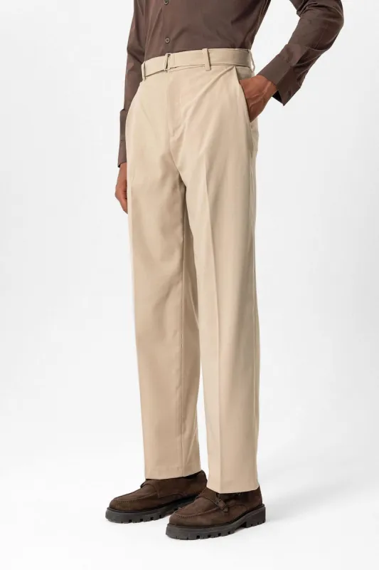 Beige High-Waisted Belted Men's Trousers - Wessi sold by Wessi