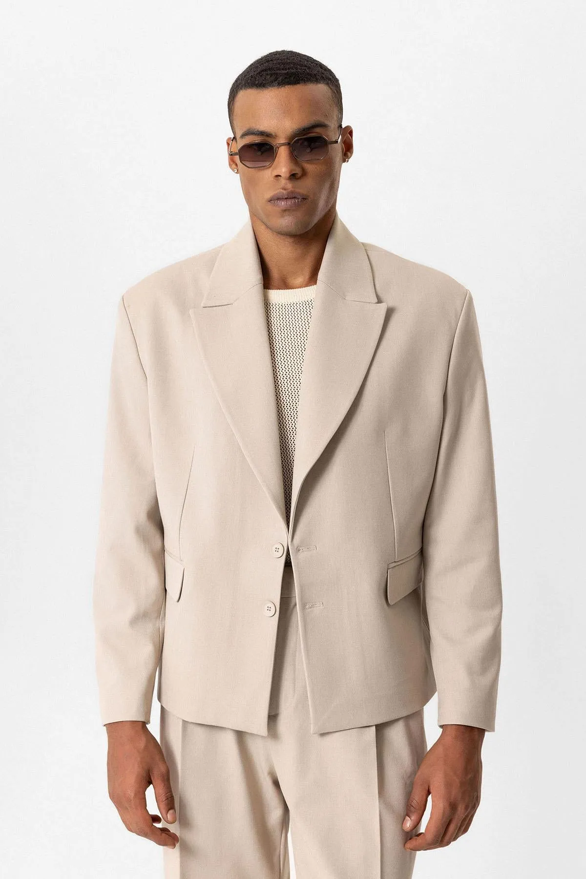 Beige Crop Fit Men's Blazer Jacket - Wessi sold by Wessi product image thumbnail 2