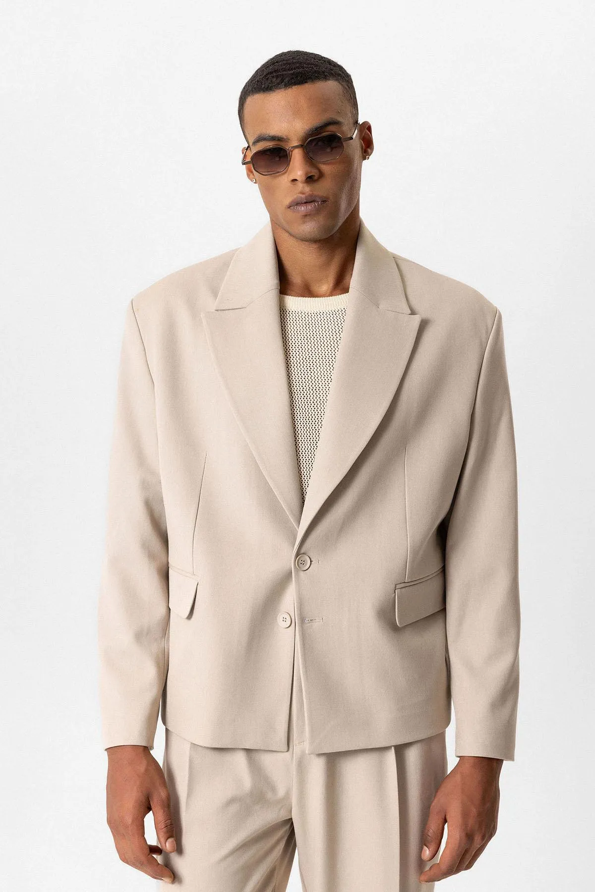 Beige Crop Fit Men's Blazer Jacket - Wessi sold by Wessi
