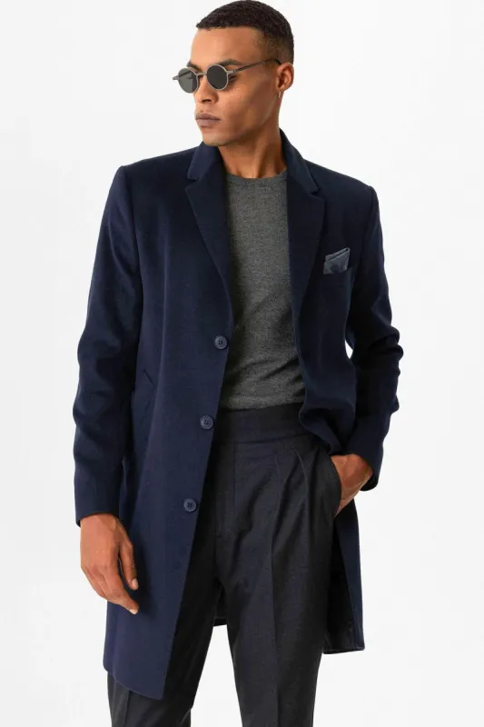 Navy Slim Fit Notch Lapel Men's Coat - Wessi sold by Wessi