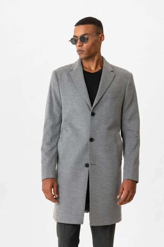 Grey Slim Fit Notch Lapel Men's Coat - Wessi sold by Wessi