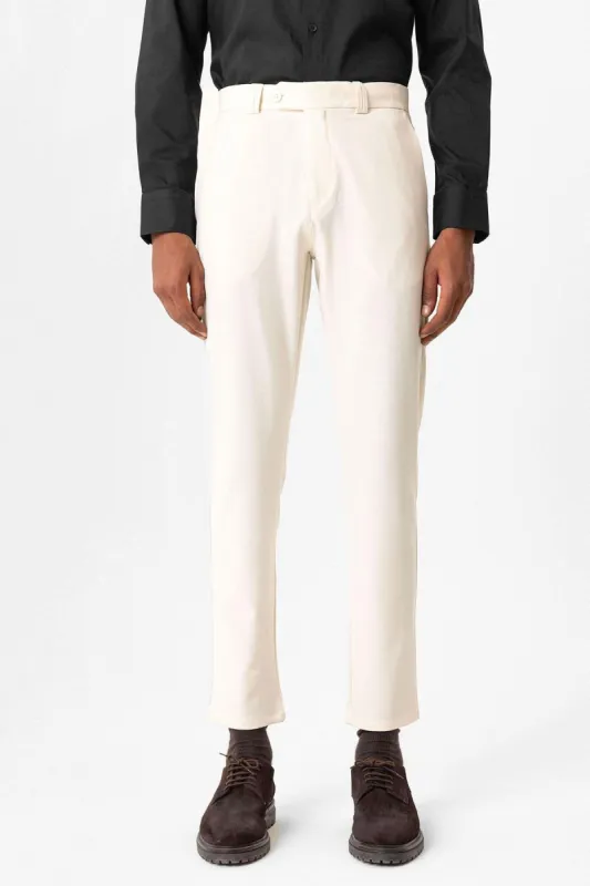 Ecru Men's Slim Fit Plain Accessory Fabric Trousers - Wessi sold by Wessi