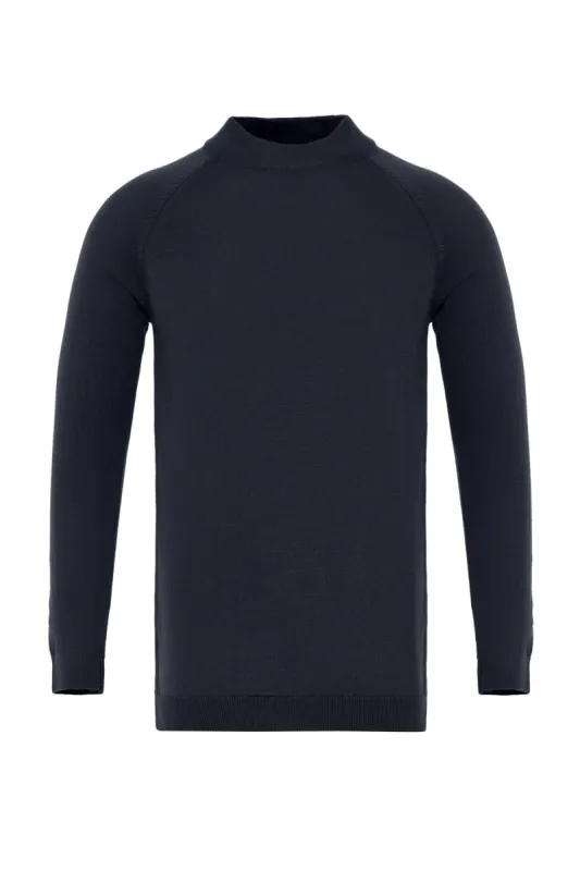 Navy Crew Neck Slim Fit Knit Sweater - Wessi sold by Wessi