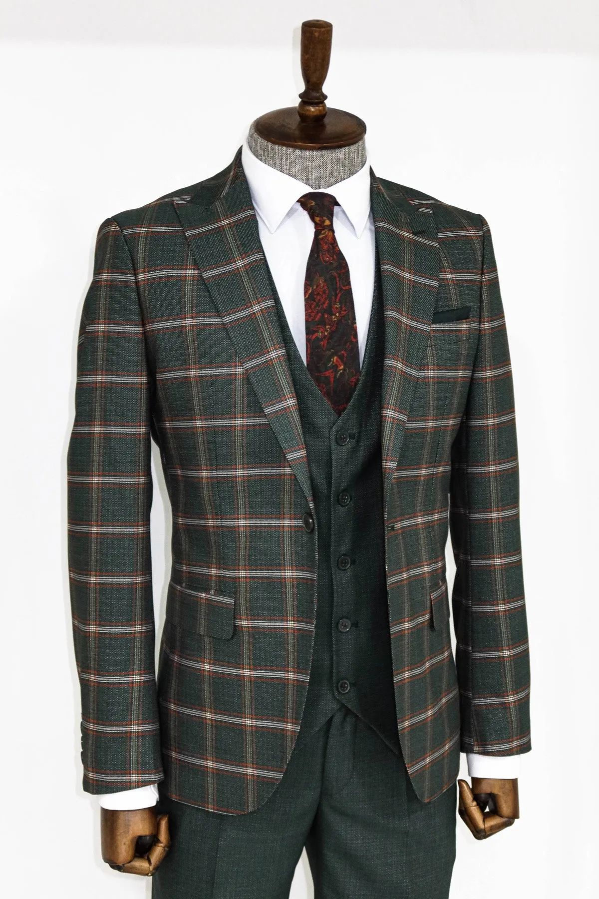 Checked Patterned Green Slim Fit Suit - Wessi sold by Wessi product image thumbnail 4