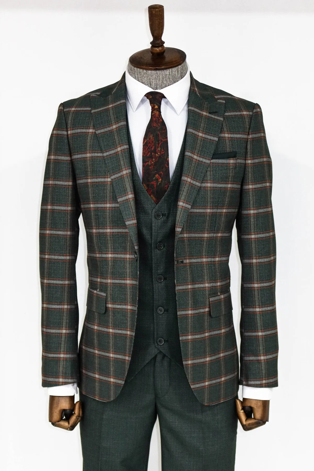 Checked Patterned Green Slim Fit Suit - Wessi sold by Wessi