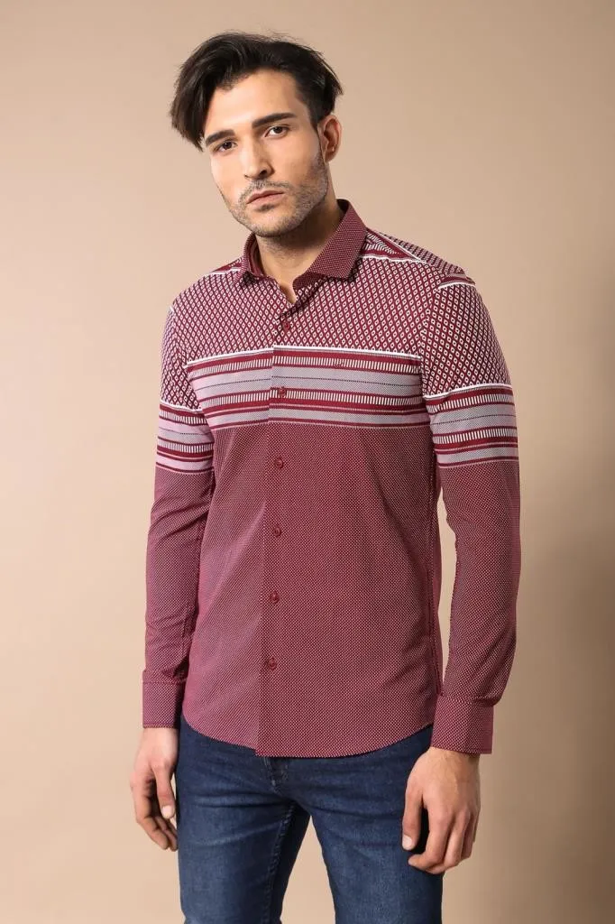 Burgundy Diamond Patterned Shirt - Wessi sold by Wessi product image thumbnail 3