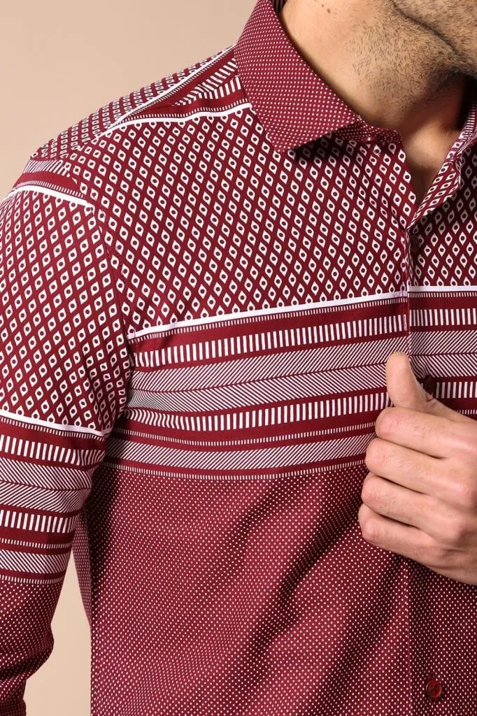 Burgundy Diamond Patterned Shirt - Wessi sold by Wessi product image thumbnail 2
