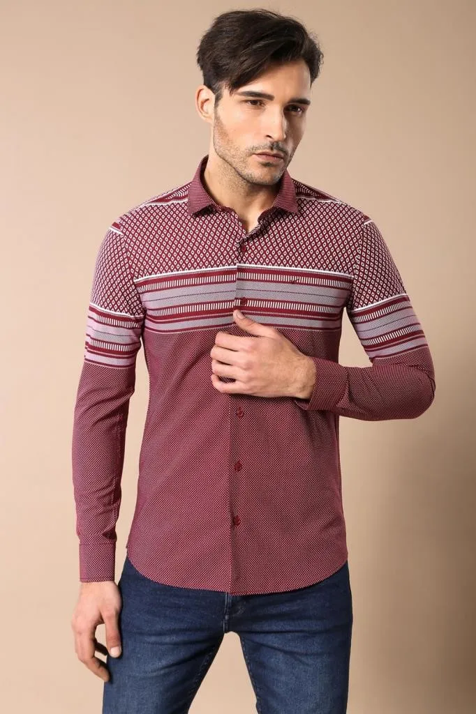 Burgundy Diamond Patterned Shirt - Wessi sold by Wessi