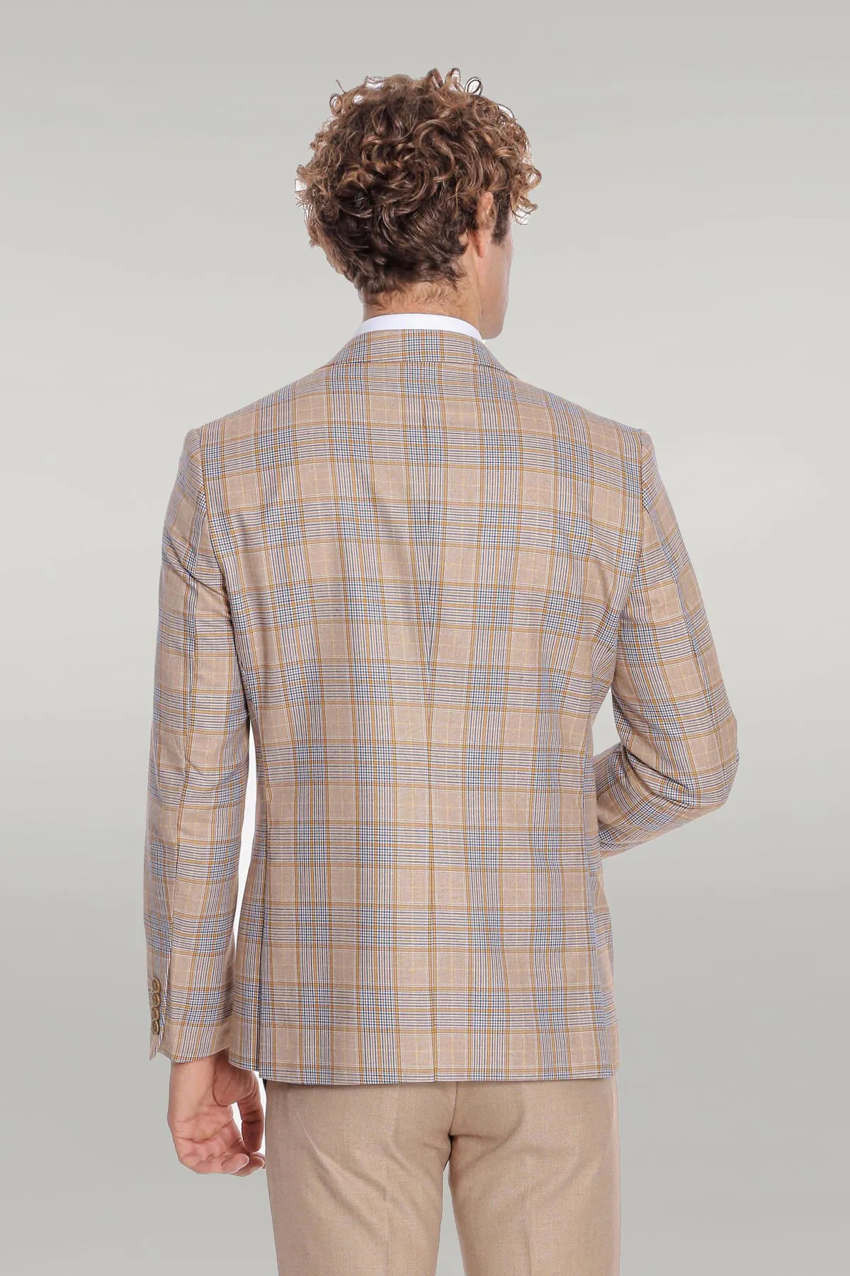 Checked Slim Fit Beige Men Suit - Wessi sold by Wessi product image thumbnail 4