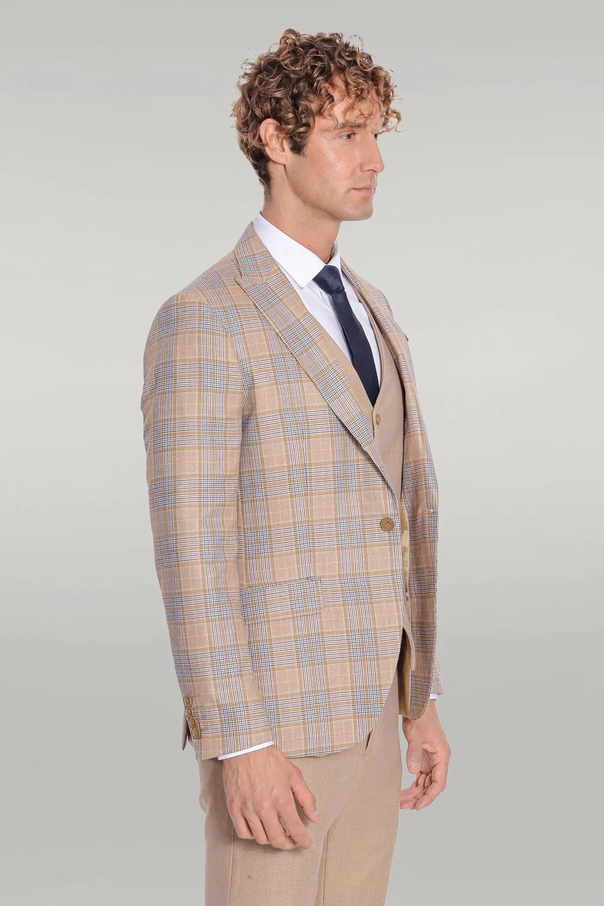 Checked Slim Fit Beige Men Suit - Wessi sold by Wessi product image thumbnail 5