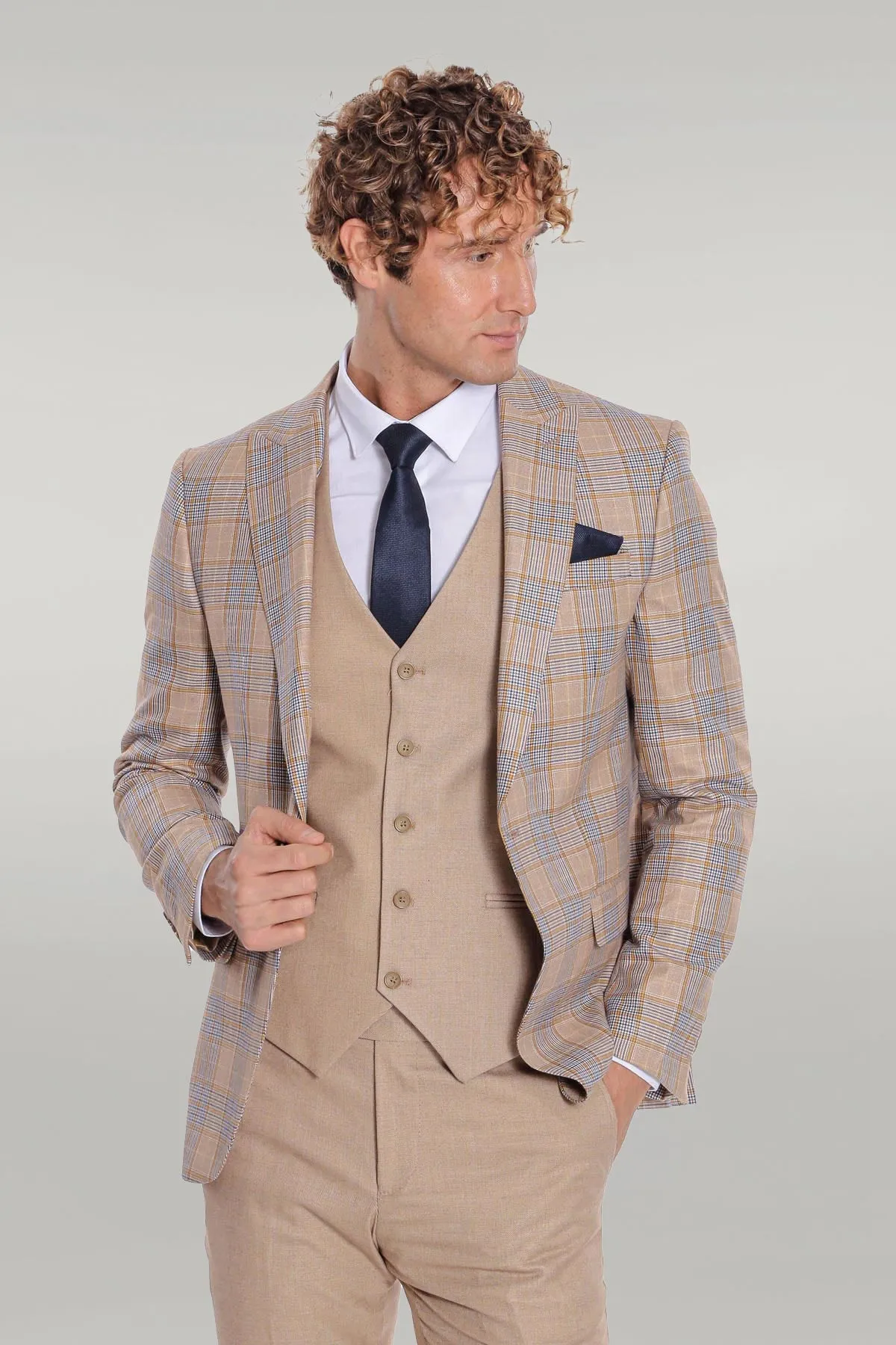 Checked Slim Fit Beige Men Suit - Wessi sold by Wessi
