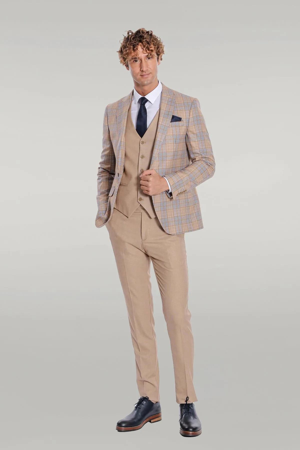 Checked Slim Fit Beige Men Suit - Wessi sold by Wessi product image thumbnail 2