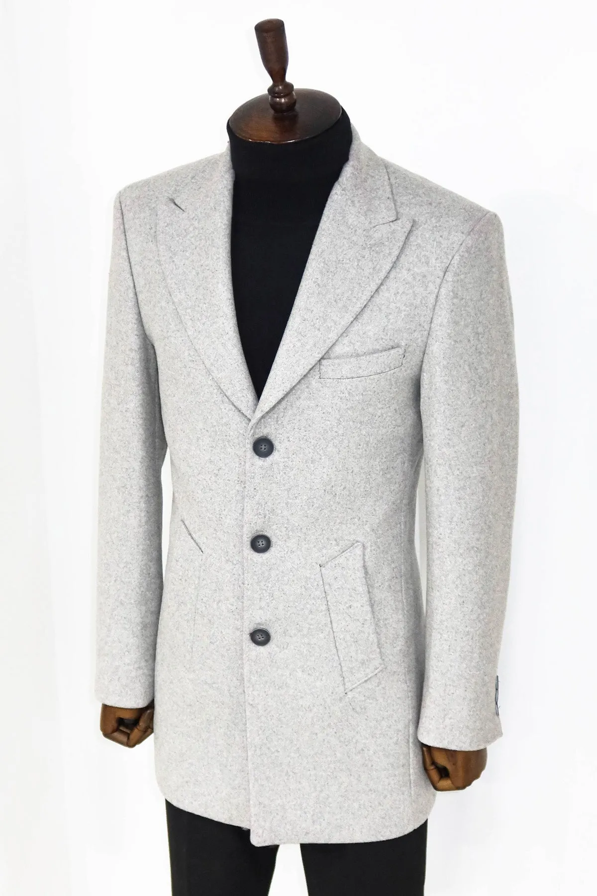 Wide Lapel Wool Grey Men Coat - Wessi sold by Wessi product image thumbnail 4