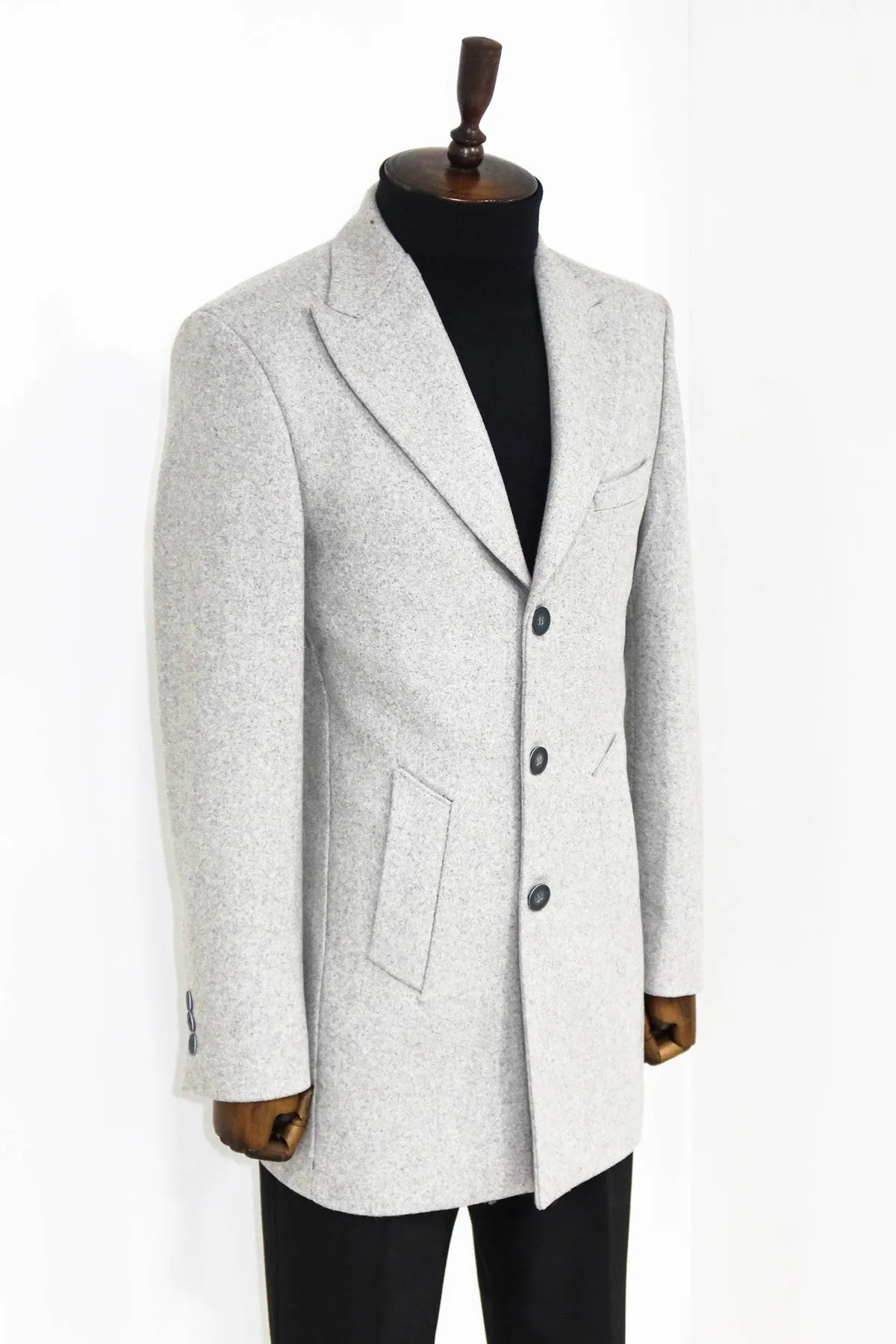 Wide Lapel Wool Grey Men Coat - Wessi sold by Wessi product image thumbnail 3